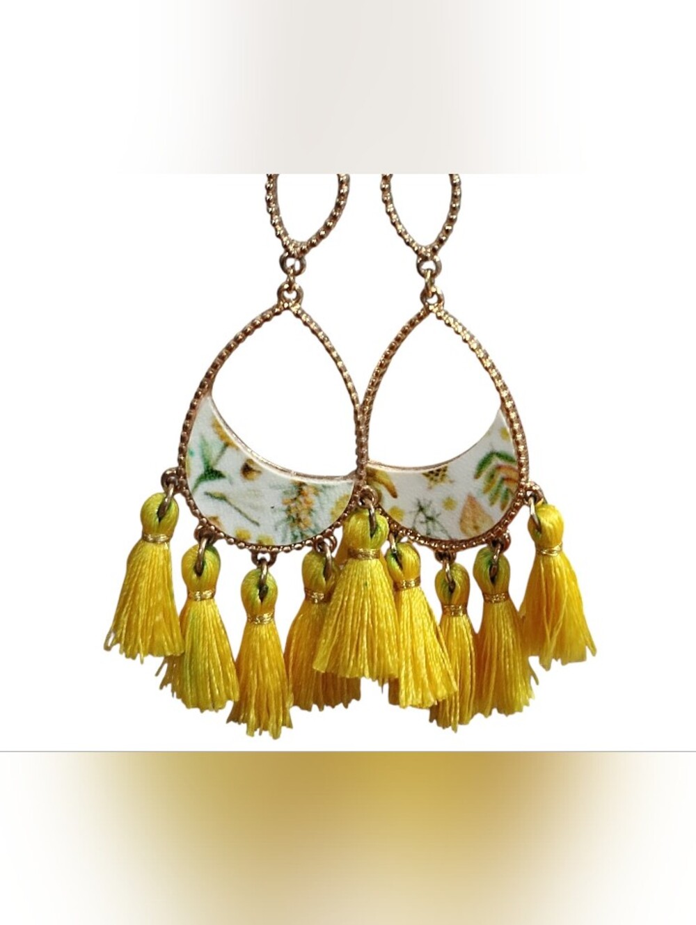 Yellow Floral & Tassel Hoop Earrings
